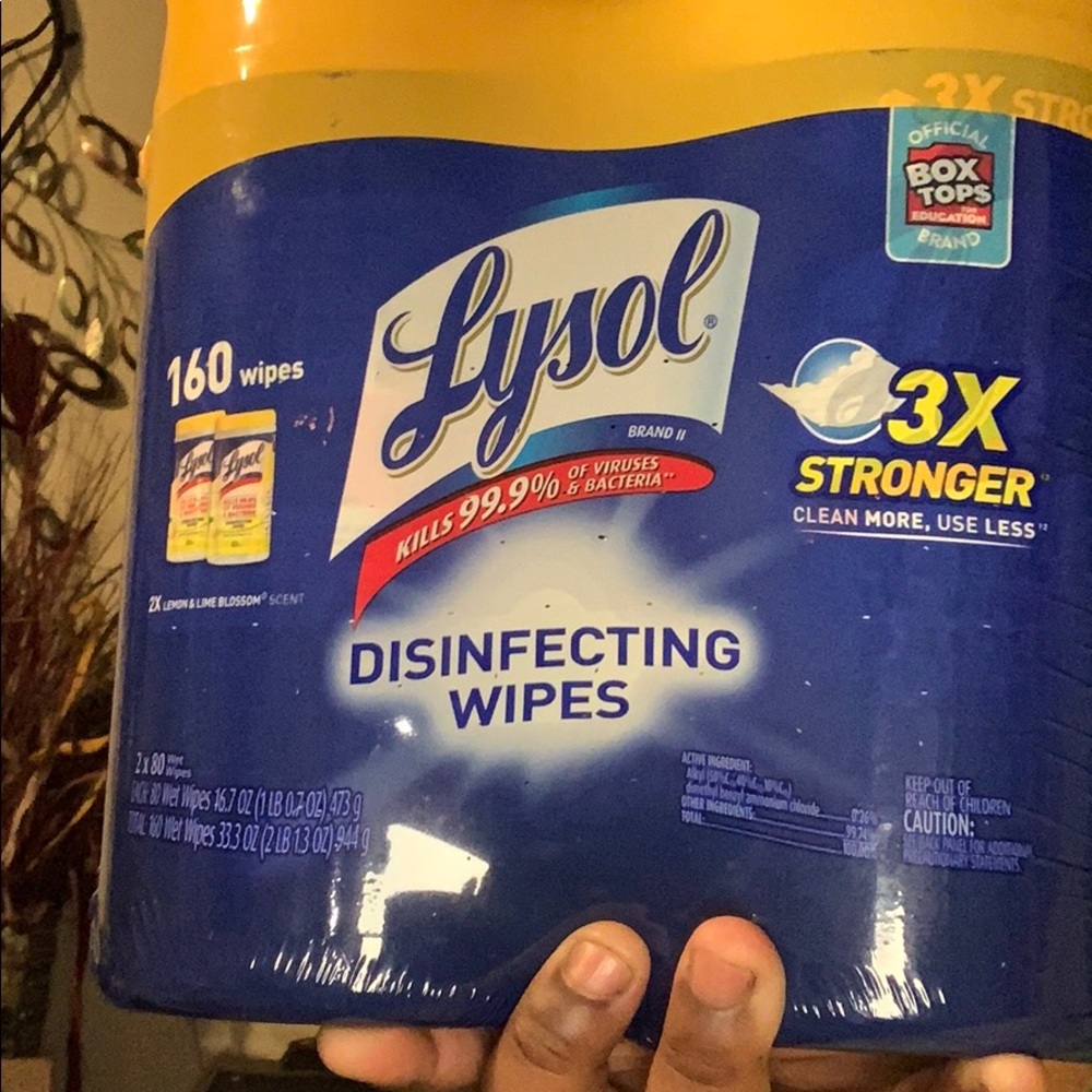 Lysol disinfecting wipes. Three times stronger